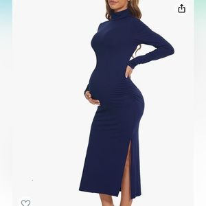 Elegant Navy Blue Maternity Midi Dress